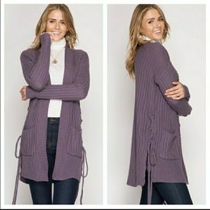 Eggplant cardigan w/ side ties